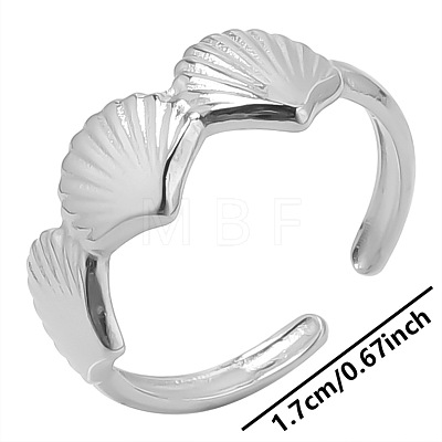 Stainless Steel Fan-shaped Shell Open Cuff Ring for Women UW7911-1-1