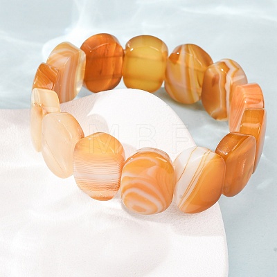 Oval Natural Banded Agate(Dyed & Heated) Beaded Stretch Bracelets for Women Men GG-CBA9ACE-A11-1