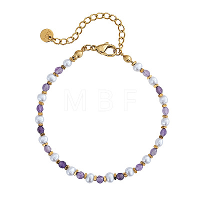 Natural Amethyst & Imitation Pearl Beaded Bracelets for Women UB9347-1
