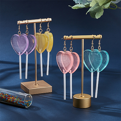 4 Pairs 4 Colors Acrylic Heart Lollipop Dangle Earrings EJEW-FI0001-14-1