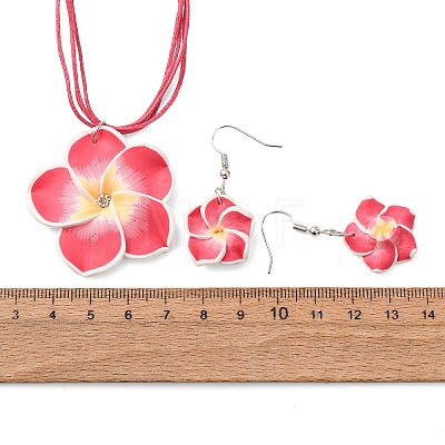 Flower Polymer Clay with Wax Cord Pendant Necklaces & Dangle Earrings Sets FS-WG2CAA9-05-1
