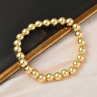 Brass Round Beaded Stretch Bracelets for Men Women BJEW-B148-05E-G-1