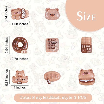 40Pcs Animal Bear Slime Resin Charms Doughnuts Bread Snack Resin Charm Opaque Flatback Embellishment Resin Charm for DIY Phonecase Decor Scrapbooking Crafts Jewelry Making Supplies JX428A-1
