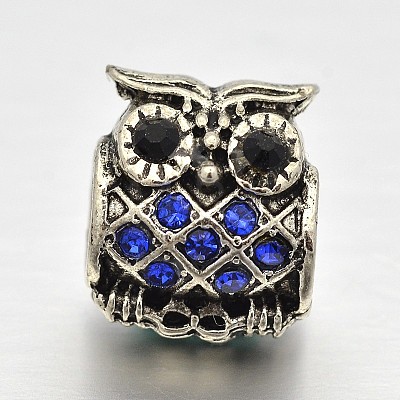 Owl Alloy Rhinestone European Beads MPDL-N036-06-1