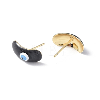 Enamel Curved Oval with Evil Eye Stud Earrings EJEW-G334-02G-03-1