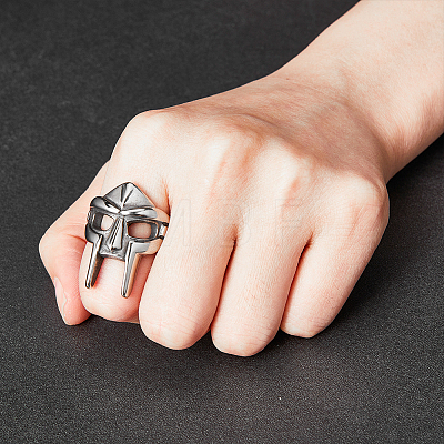 Titanium Steel Gothic Mask Finger Ring for Men Women RJEW-WH0001-12A-1