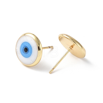 Enamel Evil Eye Stud Earrings EJEW-G334-01G-01-1