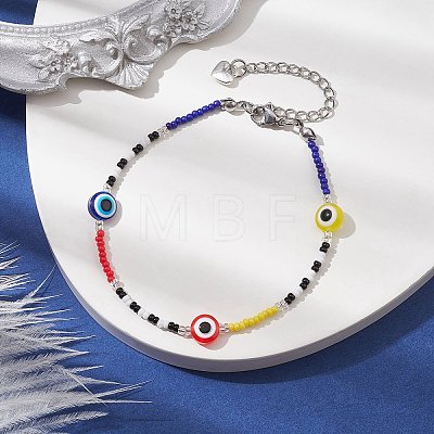 Resin Evil Eye & Glass Seed Beaded Bracelets BJEW-MZ00050-1