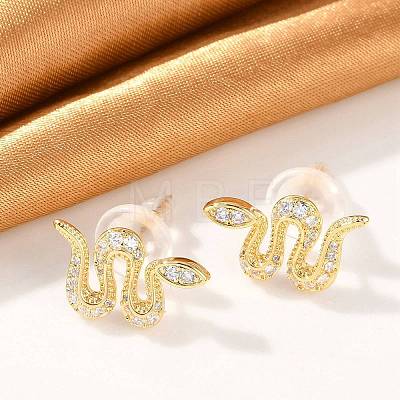 Brass Micro Pave Clear Cubic Zirconia Stud Earrings EJEW-P301-17G-1