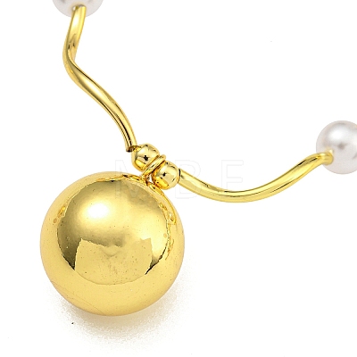 Rack Plating Brass & ABS Plastic Pearl Beads Round Ball Pendant Necklaces for Women NJEW-C059-07G-1