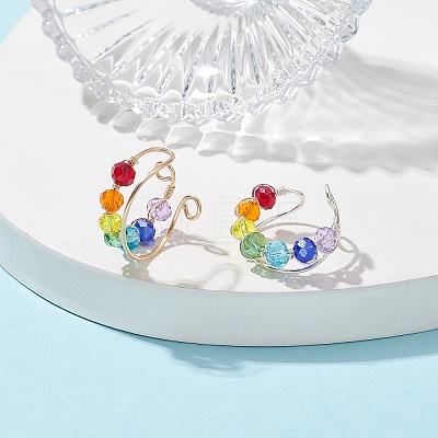 2Pcs Colorful Glass Cuff Earrings EJEW-JE05699-1