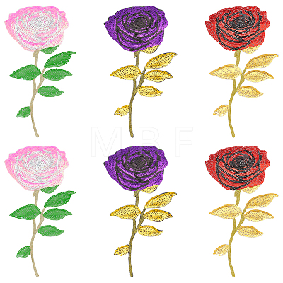 MAYJOYDIY US 6Pcs 3 Colors Rose Flower Computerized Embroidery Polyester Ornament Accessories PATC-MA0001-01-1