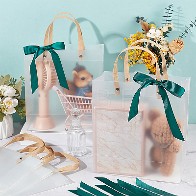 Transparent Frosted PVC Plastic Gift Tote Bags with Green Ribbon LS-ABAG-WH0048-68A-1