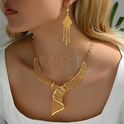 Alloy Hollow Statement Necklace & Earring Sets for Middle Eastern Bride KF3516-1