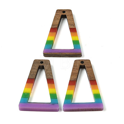 Pride Rainbow Theme Resin & Walnut Wood Pendants WOOD-K012-11A-1