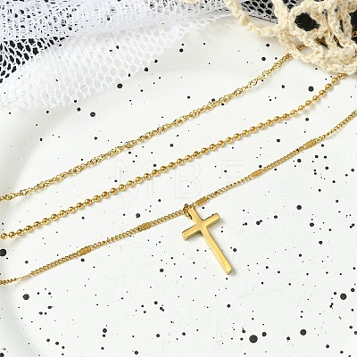 Cross 304 Stainless Steel Pendant Necklaces for Women NJEW-G157-07G-1
