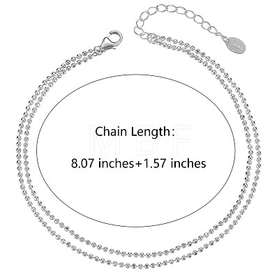 Rhodium Plated 925 Sterling Silver Multi-strand Ball Chain Anklet with Tiny Oval Charm JA190A-1