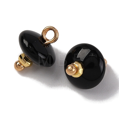 Natural Black Agate Dyed & Heated Saucer Charms with Rack Plating Golden Tone Brass Bails KK-B103-17A-11-1