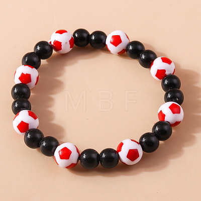 2Pcs Sport Resin Football Beaded Stretch Bracelets for Women Men FS-WG5AFC0-02-1