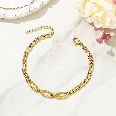 304 Stainless Steel Figaro Chains & Hollow Cross Link Chains Bracelets for Women BJEW-JB13975-1