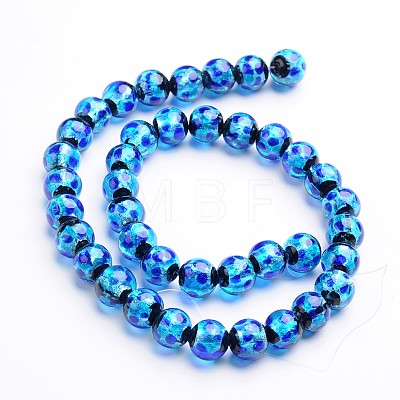 Glow in the Dark Luminous Style Handmade Silver Foil Glass Round Beads FOIL-I006-12mm-02-1