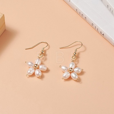 Natural Pearl Flower Dangle Earrings EJEW-JE05207-1