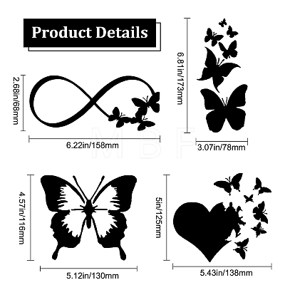 Gorgecraft  8 Sheets 4 Style Infinity Heart & Butterfly Laser Style Plastic Adhesive Car Stickers STIC-GF0001-05A-1