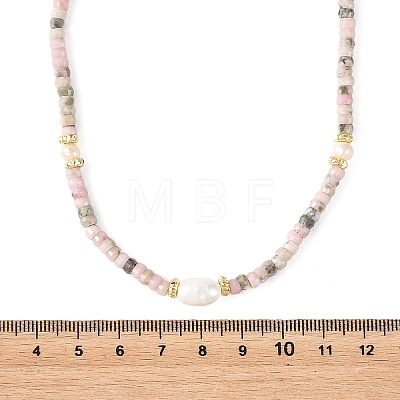 Natural Rhodonite Faceted Rondelle Beaded Necklaces with Natural Pearl Rice Beads NJEW-JN06529-1