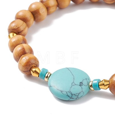 Natural Wood Stretch Bracelet with Gemstone Beads BJEW-JB08217-1