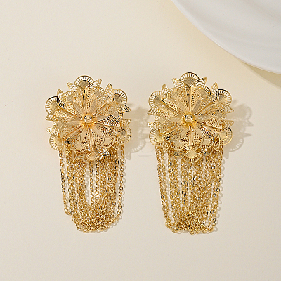 Elegant Brass Tassel Earrings with Hollow Flower Design for Women LU4984-1