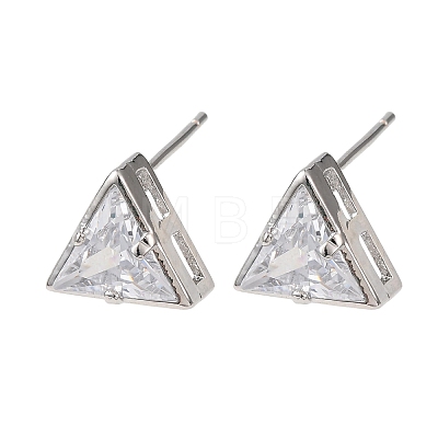 Brass Micro Pave Clear Cubic Zirconia Stud Earrings EJEW-C174-02F-P-1