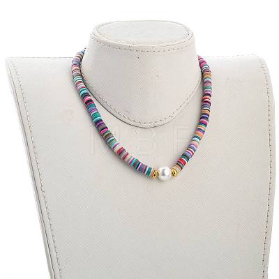 Handmade Polymer Clay Heishi Beaded Necklaces NJEW-JN03065-1