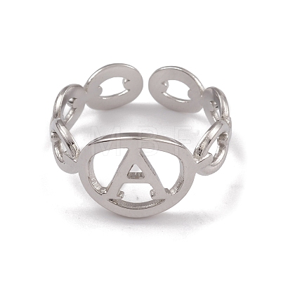 304 Stainless Steel Initial Letter A Open Cuff Rings for Women RJEW-G285-56P-1