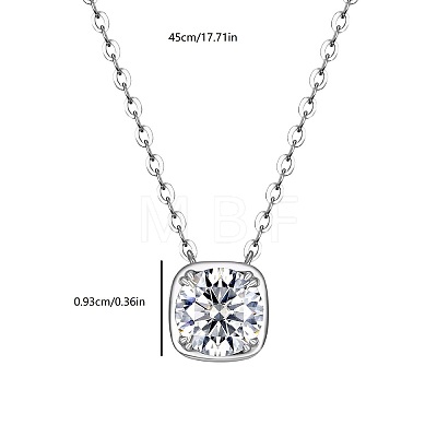 925 Sterling Silver Crystal 2CT Moissanite Square Pendant Necklaces for Women Casual Jewelry RU6226-1