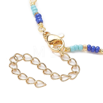 Brass Evil Eye & Glass Beaded Chain Necklace NJEW-JN04312-1