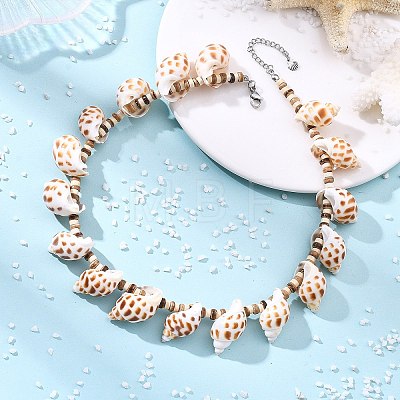 Ocean Natural Spiral Shell & Coconut Beaded Necklaces NJEW-JN06303-1