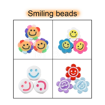 120Pcs 4 Style Smiling Face Beads for DIY Jewelry Making Finding Kits DIY-YW0005-10-1