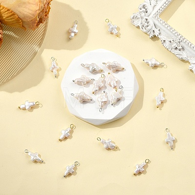 10Pcs 2 Styles Natural Keshi Pearl Cross Pendants PALLOY-YW032-1