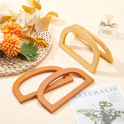 WADORN 4Pcs 2 Colors Wooden D-Shaped Bag Handles FIND-WR0008-21-1