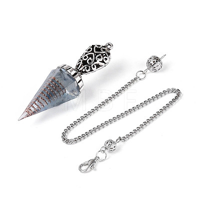 Natural Aquamarine Chip & Epoxy Resin Dowsing Pendulum Big Pendants AJEW-N004-01E-1