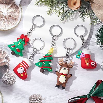 10Pcs 10 Styles Christmas Themed PVC Plastic Keychain KEYC-JKC00869-1