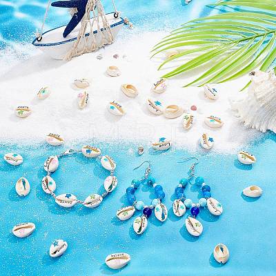  48Pcs 12 Style Printed Cowrie Shell Beads SHEL-PH0001-31-1
