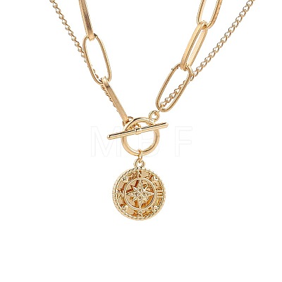 Alloy Star Compass Pendant 2-Strand Chain Necklaces with OT Clasps for Women WGF2DEA-01-1