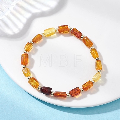 Rectangle Gradient Color Natural Amber Beads Stretch Bracekets BJEW-JB12766-1