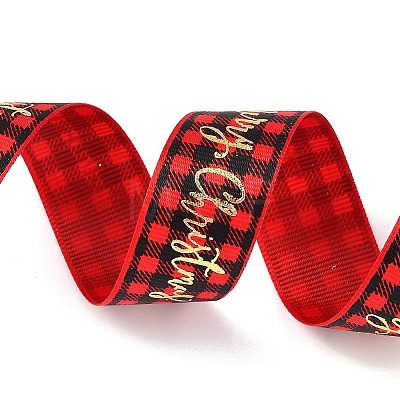 20 Yards Merry Christmas Printed Polyester Grosgrain Ribbons OCOR-K005-02B-1