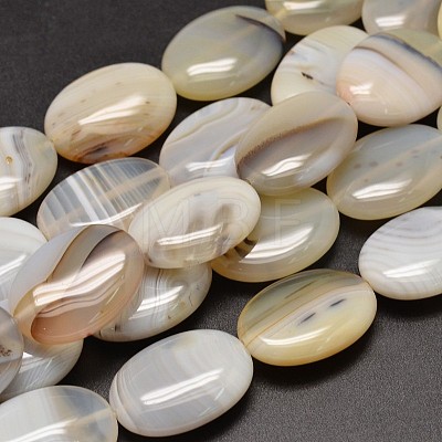 Oval Natural Dendritic Agate Bead Strands G-M257-25x18mm-25-1