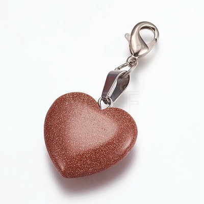 Heart Synthetic Goldstone Pendant Decorations HJEW-PH01132-12-1