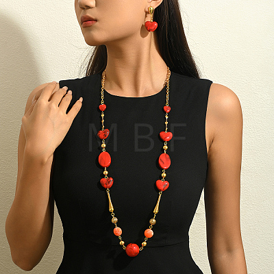 Fashion Alloy Heart Beaded Long Sweater Stud Chain Earrings & Necklaces Sets for Women Gift MP8647-1