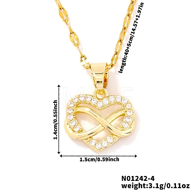 Retro Minimalist High-end Brass Micro Pave Clear Cubic Zirconia Heart with Infinity Pendant Necklaces for Women GG9465-2-1