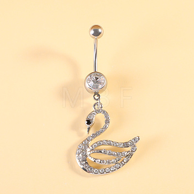 316L Surgical Stainless Steel Pave Cubic Zirconia Enamel Dangle Curved Barbell Belly Rings FS-WGB5546-13-1